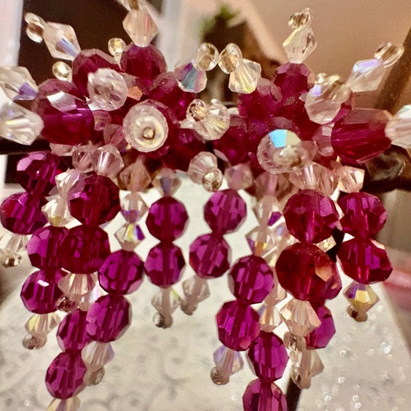 Vintage Raspberry Crystal & Clear Cluster Beauty Sm drop New Earring - Picture 12 of 12